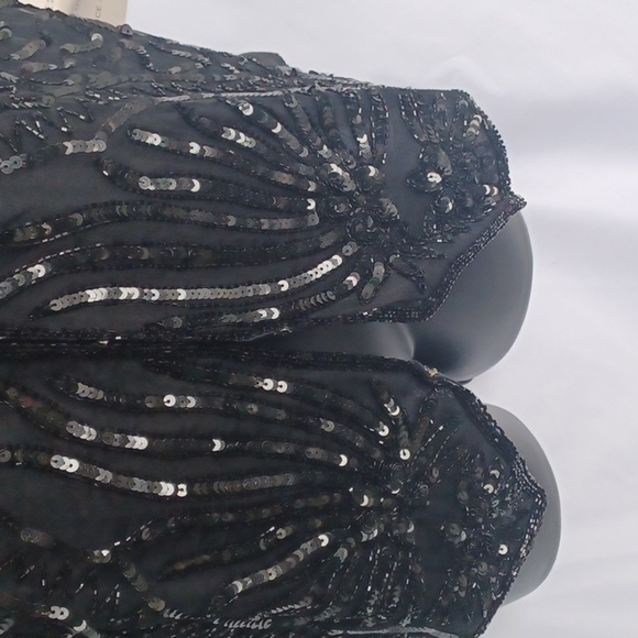 Vtg Mary McFadden Silk Sequin/Beaded Black Glam Deco Vest Waistcoat L, 23" PTP - Picture 3 of 8
